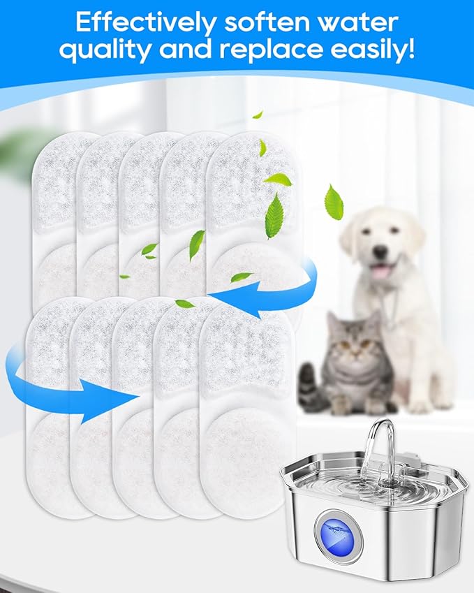 Cat Water Filter Replacement Compatible with APAUK 108oz/3.2L Cat Fountain, Filters for Cat Water Fountain Activated Carbon Water Filter for Fountain & Sponges, 6+6 Pack