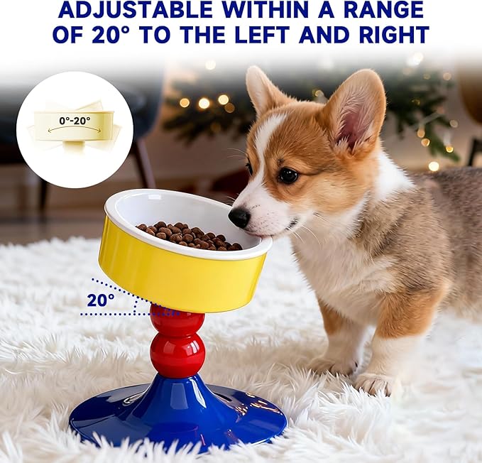Cat Food and Water Bowls,Raised Cat Bowl,Three Adjustable Height Options, 20° Tiltable, 360° Rotatable, Raised Pet Bowl.Suitable for Small Dogs, Kittens, and Adult Cats.1 Piece, Color: Colorful