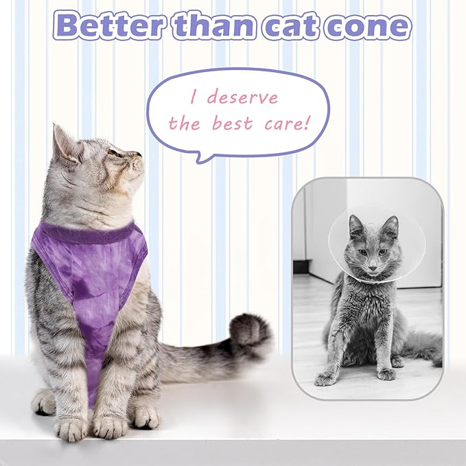 2Pack Cat Surgery Recovery Suit Female,Cat Onesie for Cat After Surgery Female,Kitten Spay Surgical Recovery Suit Stop Licking Abdominal Wound,Pink&Purple M