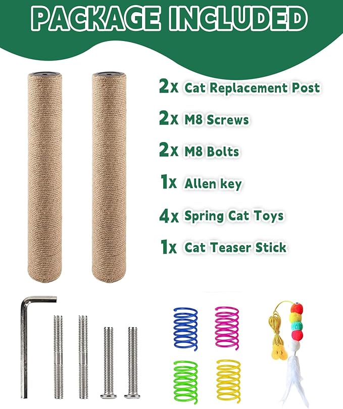 BNOSDM 2 Pcs 15”x2.75” M8 Cat Tree Scratching Post Replacement Parts for Indoor Cats Tower Rope Scratch Poles Refill Sisal Part for Refurbishment Hemp Grey