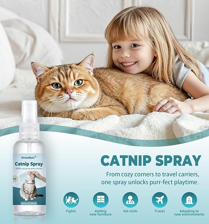 Catnip Spray for Cats - Highly Potent for Energizing Play & Toy Renewal, Calming Stress Relief for Indoor Cats, 100% Natural Organic Catnip, Mess-Free Herbal Formula (2 Fl.Oz)