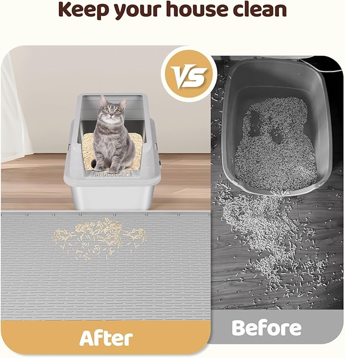 Cat Litter Mat, Extra Large 70" x 45" Silicone Mat Litter Trapping Mat for Scatter Control, Soft on Kitty Paws, Easy to Clean (Light Grey)