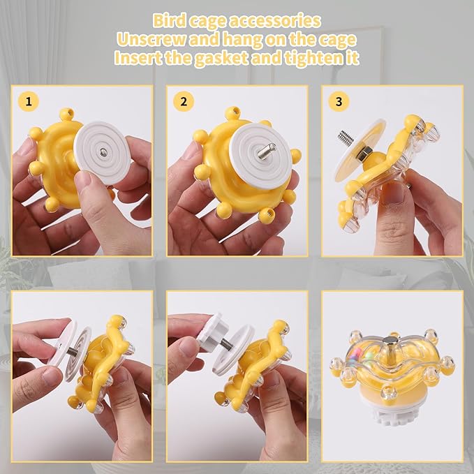 Lyreh 2pcs Bird Toys for Parakeets, Colorful Parrot Toys Spinner Wheel, Fun Interactive Spinning Rattle, Cockatiel Conure Small Bird Cage Accessories for Chewing Exercise Rotate Entertainment