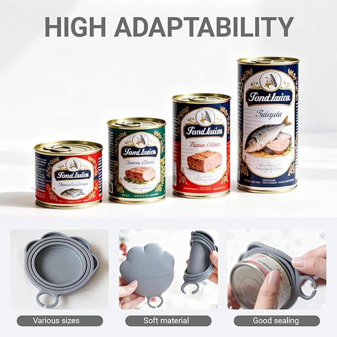 Pet Food Can Lids And Spoon,3 Pack Pet Food Can Covers, One Fit 3 Standard Size Cans,For Dog And Cat Food Cans,Grey