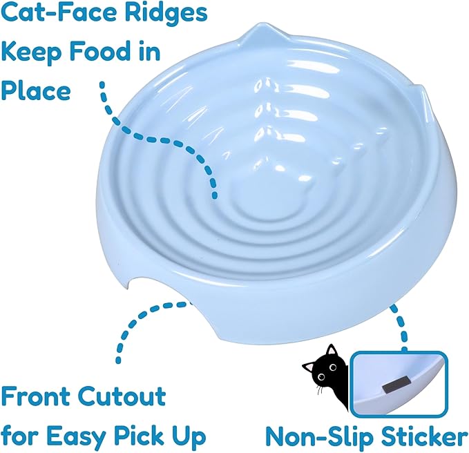 2 Pcs Whisker-Friendly Cat Food Bowl, Melamine Shallow & Wide Cat Bowl for Indoor Cats,Relieves Whisker Fatigue,Non-Slip Cat Dish for Wet and Dry Food (Blue*2, 6.3")