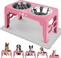 Elevated Dog Bowls for Medium Size Dogs with Mat, Non-Slip Dog Feeder with 1*Stainless Steel Dishes & 1*Slow Feeder Bowl, 5 Heights Adjustable Raised Bowls for 3.15″-8.66″-9.84″-11.02″-12.2″
