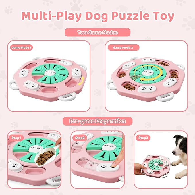 MateeyLife Interactive Dog Puzzle Toy for Smart Dogs, Mental Stimulation Dog Enrichment Toys, Treat Dispensing Dog Toys to Keep Them Busy for Small and Medium Dogs, IQ Training Puzzle Feeder (Pink)