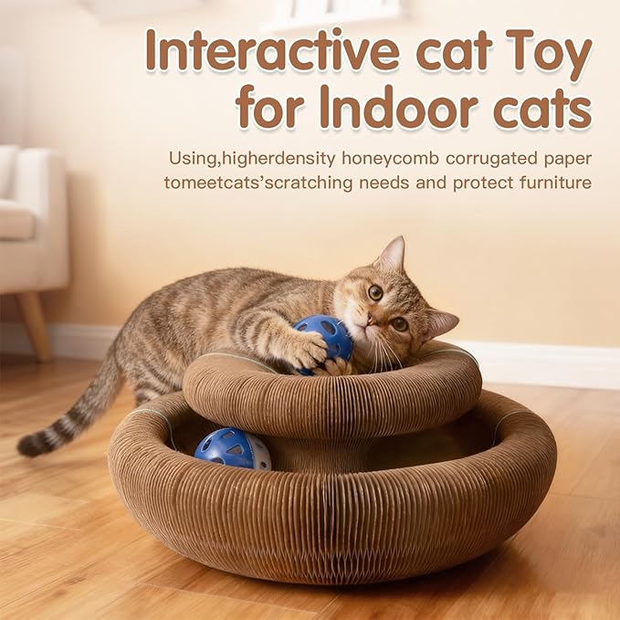 Extensible Large Megnetic Magic Organ Cat Scratcher Toy | Upgraded Durable Cardboard Scratching Board with Bell Ball, Interactive Enrichment Toy for Indoor Cats & Kittens