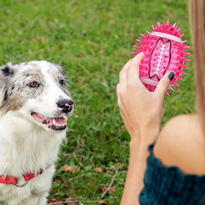 6 Pcs 4.5'' Spiky Squeaker Colorful Football Dog Toys for Medium Large Dogs Toys Heavy Duty Rubber Chew Toy for Aggressive Chewers Spiky Ball Fetch Toy for Training Clean Teeth Outdoor