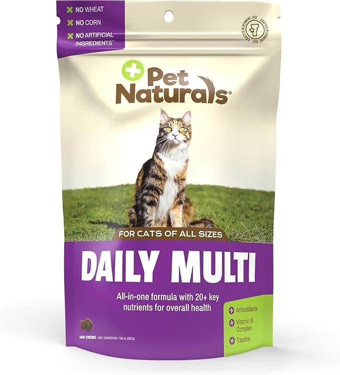 Pet Naturals Daily Multi Multivitamin Soft Chews for Cats, Vet Formulated with Biotin, Taurine, Calcium, and Arginine, Gentle Formula, Value Size, Fish, 160 Count