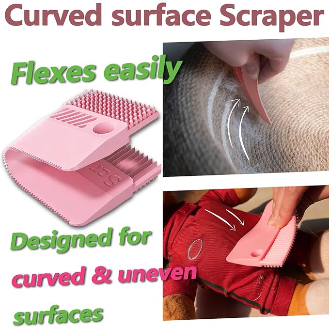 Self-Cleaning Cat Shedding Grooming Brush for Small Dog Pet Short Hair Remover Set Reusable Lint Removal Tool Carpet Scraper for Clothes Couch Bedding Furniture Car Pink