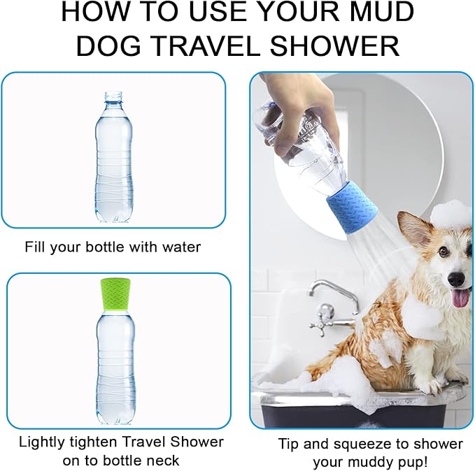 Silicone Dogs Shower Sprayer Head Attachment - Pet Shower Cap Sprinkler | Portable Outdoor Shower Heads for Camping, Hiking, Beach - Fits Most Plastic Mineral Water Bottle, 1 Pack Blue