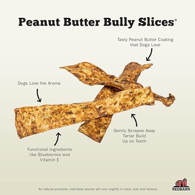 Redbarn Bully Slices for Dogs, Highly Palatable, Long-Lasting Natural Dental Treats with Functional Ingredients, 9 oz. (Pack of 3) - Peanut Butter