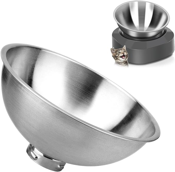 AYADA Dedicated Replacement Cat Bowl for Raised Cat Food Bowl, Base Not Included Elevated Stainless Steel 0-15° Slanted Kitty Kitten Pet Dish for Wet Food Water Anti Vomiting