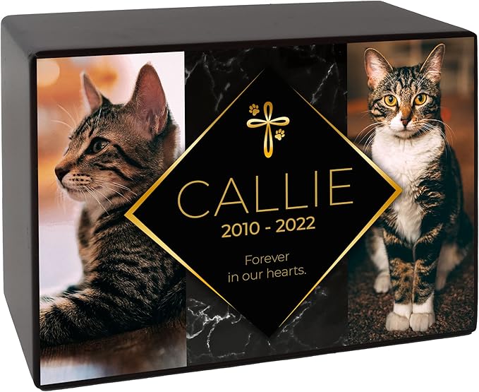 Custom Pet Keepsake Urns for Cats, Wooden Box for Pet Ashes with Photo for Your Beloved Pets, Pet Cremation Urns as Sympathy Gifts for Pet Lovers - Small, 6" x 4" x 2.75" Pet Urn (Callie)