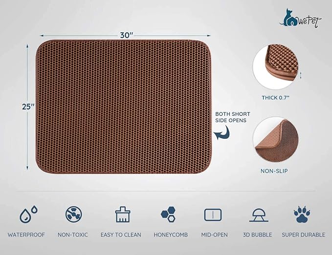 WePet Cat Litter Mat, Kitty Litter Trapping Mat, Honeycomb Double Layer Mats, No Phthalate, Urine Waterproof, Easy Clean, Scatter Control, Catcher Litter Tray Box Rug Carpet