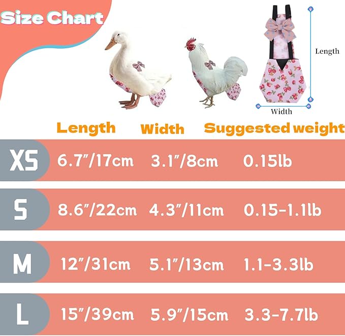 2 Pcs Chicken Diapers Reusable with 2 Pack Rooster Collar, Poultry Diapers Multiple-Used Pet Diapers for Chicks Ducklings and Goslings, Washable Duck Diapers with Bow Tie, Chicken Accessories(Medium)