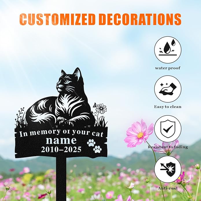 Personalized Memorial Marker for Departed Feline Friends, Handcrafted Cat Grave Stone