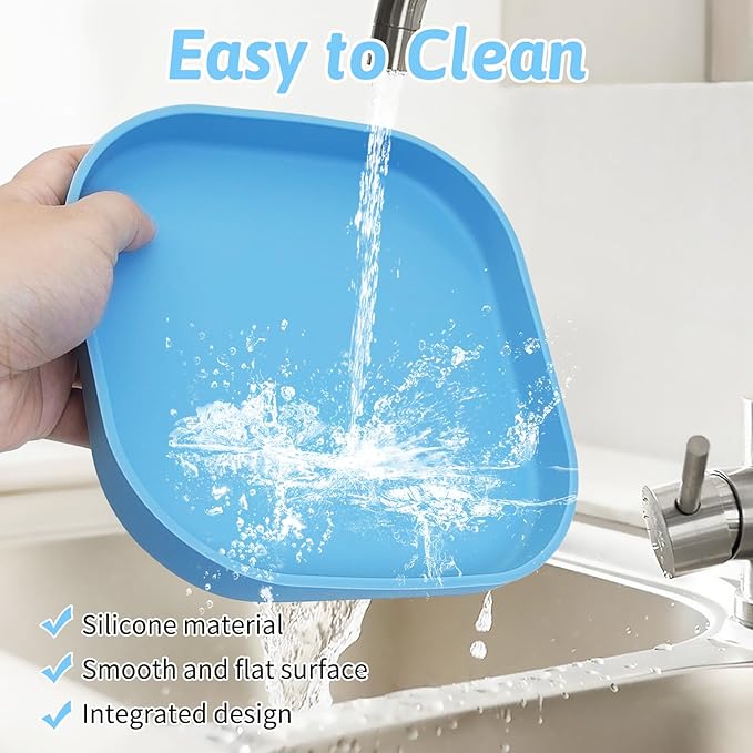 Fhiny 2PCS Silicone Cat Bowls Set 7.1 x 7.1 in Shallow Dog Dish Whisker Friendly Cat Food Plate for Dry & Wet Food Dishwasher Safe Non-Slip Pet Feeding Bowls for Kittens and Puppies (Blue)