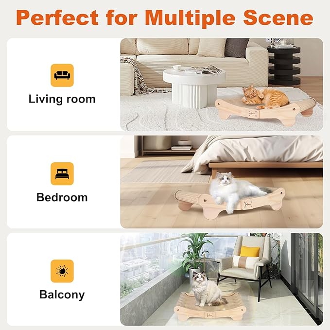 Oroonoko Cat Scratcher Bed for Indoor 2-in-1 Sisal Scratching Bed with Easy Assembly, Non-Tip Wood Base, Large Cat Bed & Scratch Pad (2-in-1 scracher Bed)