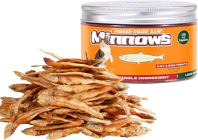 Freeze-Dried Raw Minnows Cat Treats, Single Ingredient Wild-Caught Human Grade Fish, High-Protein Training Rewards & Meal Toppers, Bulk Pack for Multi-Pet Homes (2.1 Ounce)