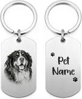Custom Dog or Cat Portrait Keychain, Personalized Photo Engraved Keychains with Name, Customized Pet Memorial Gifts for Loss of Pets (Dog Tag Shape)
