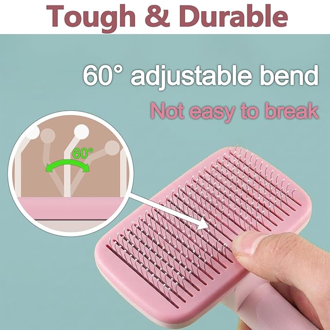 Self-Cleaning Cat Shedding Grooming Brush for Small Dog Pet Short Hair Remover Set Reusable Lint Removal Tool Carpet Scraper for Clothes Couch Bedding Furniture Car Pink