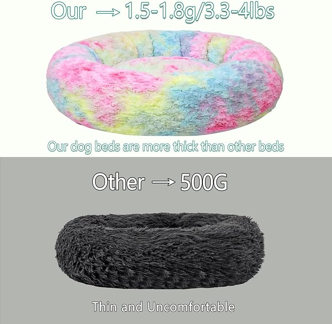 Calming Dog Bed for Medium Dogs Cats, Puppy 31'' Round Anti-Anxiety Warm Fluffy Plush Faux Fur Bed, Soft Anti-Slip Donut Washable, Cozy Medium Puppy Bed, Fits up to 50 lbs Pets