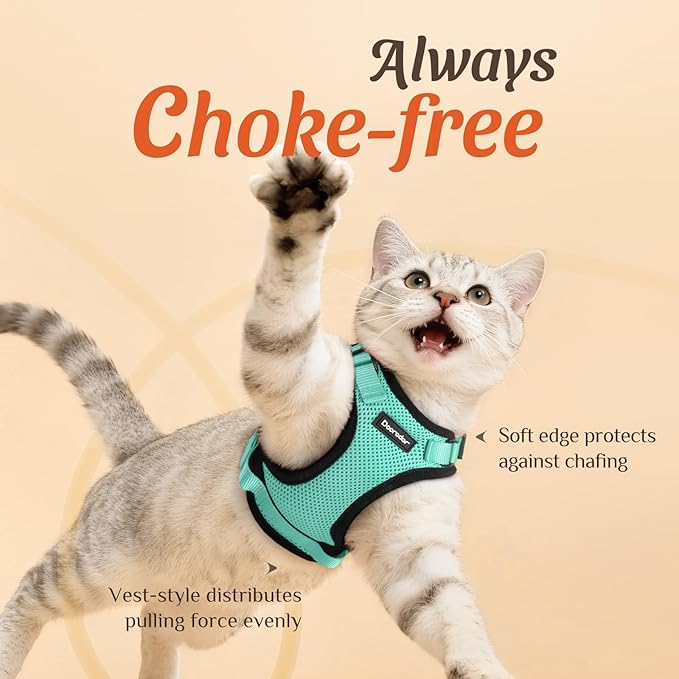 Dooradar Cat Harness and Leash Set, Escape Proof Safe Adjustable Kitten Vest Harnesses for Walking, Easy Control Soft Breathable Mesh Jacket with Reflective Strips for Cats, Green, M