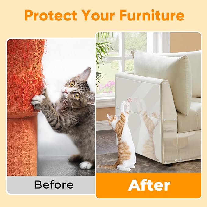 Cat Scratch Furniture Protector - 196.8"x11.8" Couch Protector from Claws - Deterrent for Furniture - Anti-Scratch Sofa Clear Protectors for Pet - Single Side Cat Tape for Door Wall