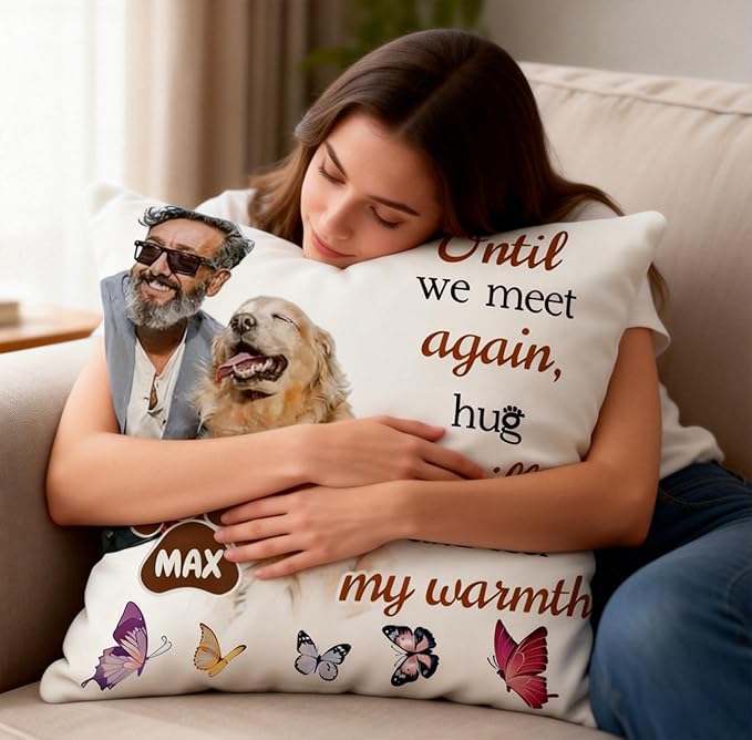 Dog Loss Sympathy Gift Pet Memorial Throw Pillow | Personalized Custom Pillow, a Warm & Comforting Gift for Remembering Beloved Dogs and Cats (B, 20＂×20＂)