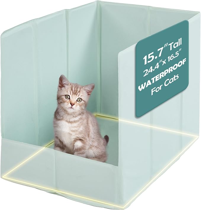 MEEXPAWS Cat Litter Box Enclosure Splash Guard Foldable 24.4 x 16.5 x 15.7 inch, Cat Litter Pee Shield Fully Waterproof Seamless, No Assembly Required, Portable, Wall Protector