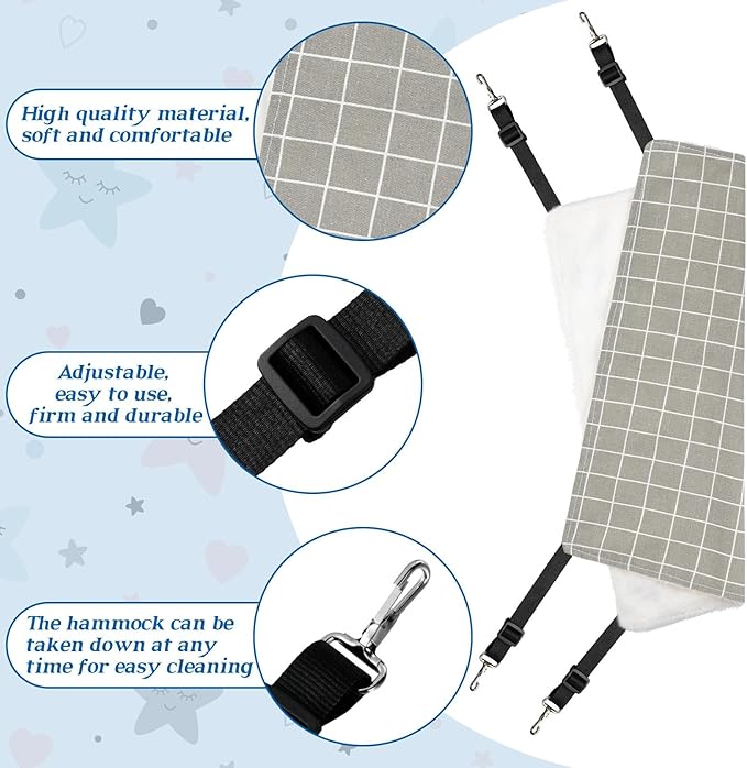 Jetec 2 Pieces Reversible Cat Hanging Hammock Soft Breathable Pet Cage Hammock with Adjustable Straps and Metal Hooks Double Sided Hanging Bed for Small Dogs Rabbits(Geometry Pattern,M)