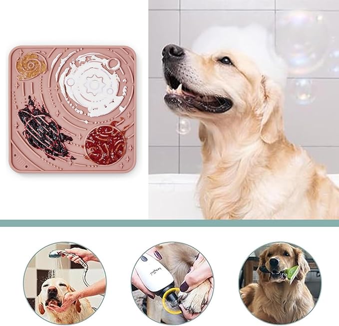 OHMO Lick Mat for Dogs and Cats(Small, Mars&Coral, 2pcs) Enrichment Accessories Toy Space Star Easy Clean Pet Slow Feeder/Suction Cups, Licking Pad for Anxiety Relief and Boredom Reduction