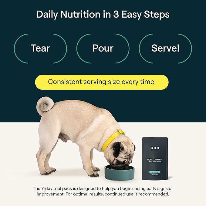 POP-Topper Dog Food Meal Toppers – Multivitamin Powder for Dogs Under 35 lbs - Delicious Bone Broth Base with 6 Human-Grade Superfoods - Supports Joints, Gut, Skin & Coat - Pack of 7, Trial Size
