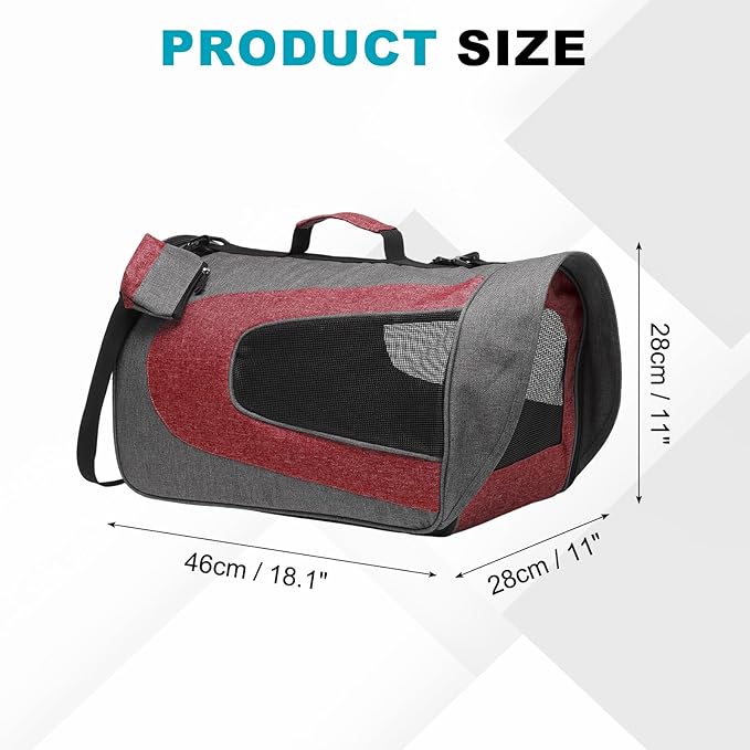 Cat Carrier, Ventilation Mesh, Travel Pet Carrier Breathable Small Dog Carrying Case Up to 16.5 lbs (Red), Intended for Hiking/Camping/Traveling, 18"x11"x11"