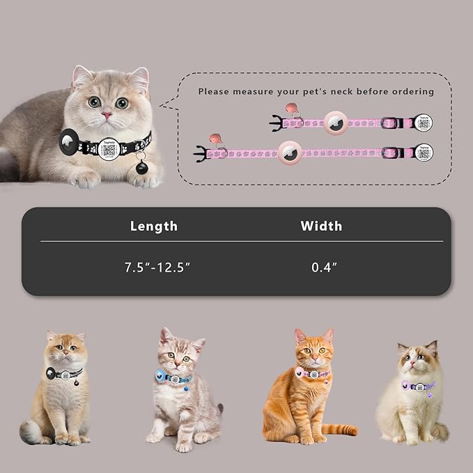 2PCS Breakaway Cat Collars with Bell Cute Adjustable Safe Kitten Collars with Pendant Glow in The Dark,Airtag Holder Cat Collar with Smart ID tag & QR Code Reflective for GPS Boy Girl Cats(Blue)