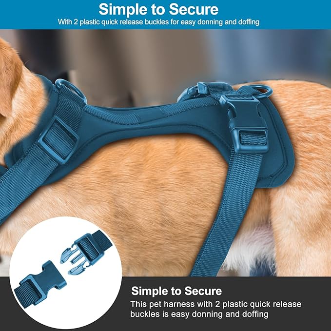 No Pull Lightweight Dog Harness: Adjustable Durable Breathable Mesh Pet Vest Harness with Soft & Comfortable Cushion, for Small Medium Large Dogs (Small, Navy)