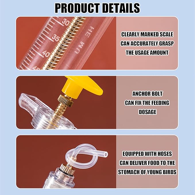 Baby Bird Feeding Syringe Set, Small Pet Parrot Feeding Tubes for Birds, Hand Feeding Tubes Kit Parrot Feeder Food Feeding & Watering Supplies for Small Pet Baby Birds (20ML+50ML)
