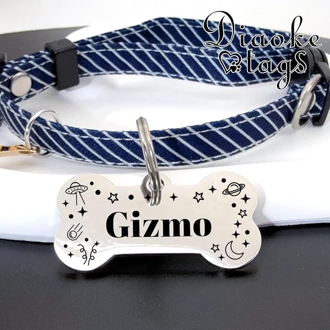Personalized Dog Tags and Cat Tags, Stainless Steel Pet ID Tags, Collar Charm Engraved on Both Sides, up to 4 Lines of Custom Text, Various Patterns and Colors Options (Bone)