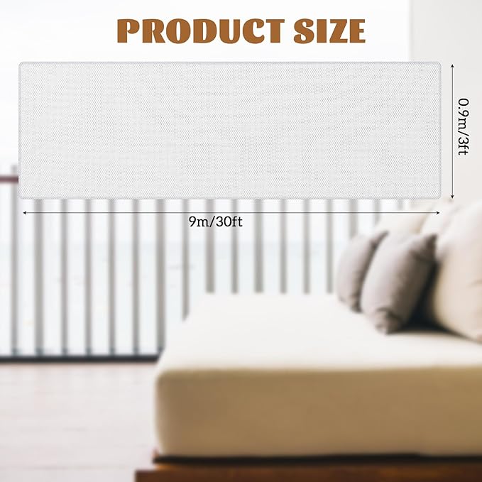 Hosuly Banister Guard 30 x 3 ft Balcony Netting for Kids Pets Stairway Safety Net Baby Fence Door Balcony Netting Safety Mesh Stair Net with No Drilling for Apartment Railing(White)