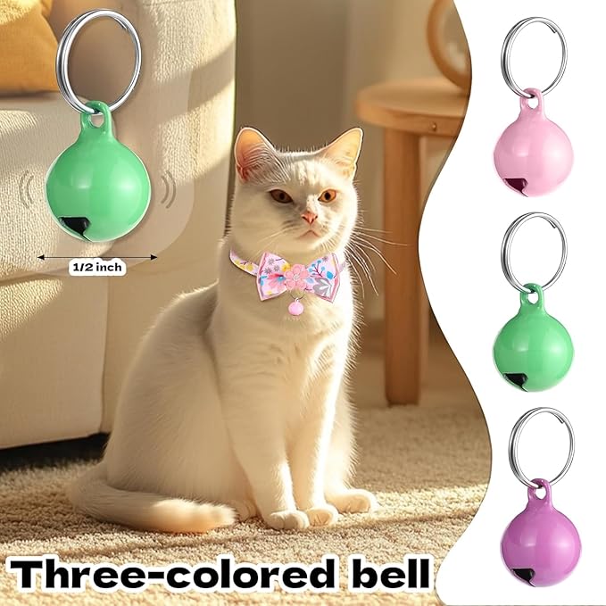 Cat Collar Breakaway, HYQHYX Floral Kitten Collar with Bell, Cute Cat Collar with Bow for Girl Boy Removable Bowtie (Pink + Green)