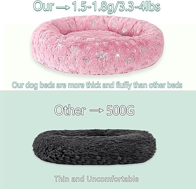31 Inch Christmas Snowflakes Calming Dog Bed for Medium Dogs, Round Anti-Anxiety Warm Bed, Soft Cozy Anti-Slip Donut Washable Pet Bed, Fits up to 50 lbs Pets