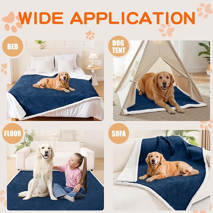 Smiry Waterproof Blanket Throw for Large Dogs, Soft Reversible Dog Blanket for Sofa Couch Bed, Washable Leakproof Sherpa Fleece Furniture Couch Protector(50"x60", Navy/White)