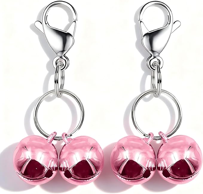 IVIA PET4 Sets Cat Bell for Dog Collar Charm Training Pet Pendant Accessories with 2 Pack Stainless Steel Dog Tag Clips(2 Small Pink)