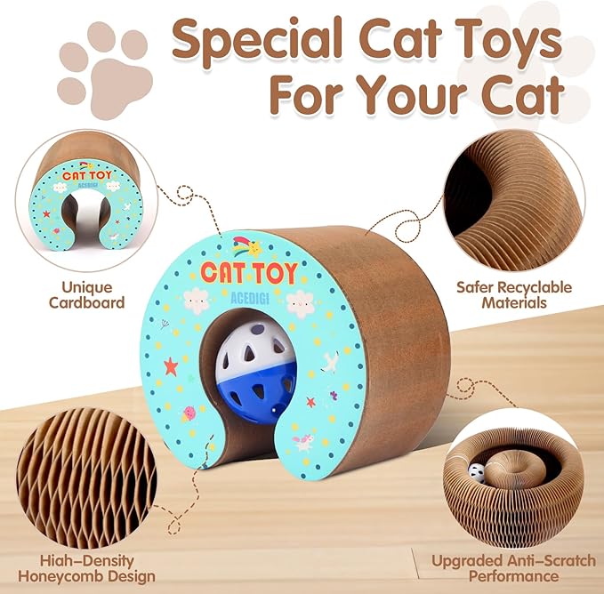 2Pack Extensible Large Magic Organ Cat Scratcher Toy | Upgraded Durable Cardboard Scratching Board with Bell Ball, Interactive Enrichment Toy for Indoor Cats & Kittens