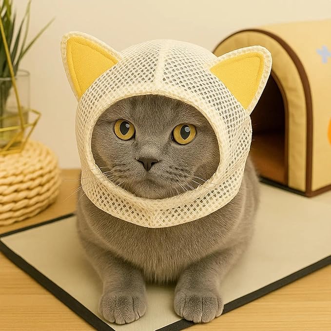 Breathable Meshes Cats Head Cover with Regulable Belt Lovely Cats Ear for Anti Licking Anti Scratch Protecting Recovery Head Cover