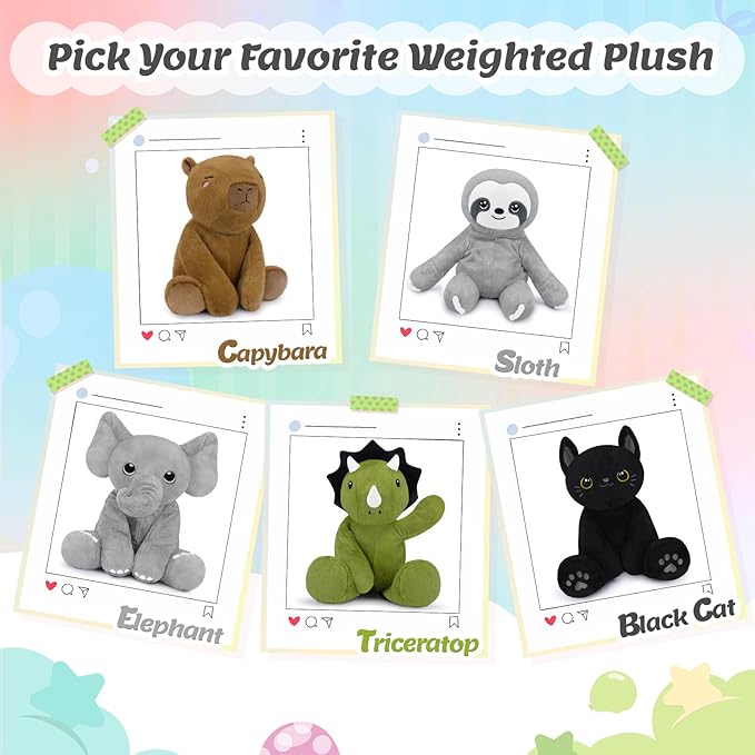 BRICHOEE Weighted Stuffed Animals, 5lbs Black Cat Plush Calming Weighted Black Cat Stuffed Animals, Cute Plush Toy Sensory Plushie Pillow Birthday Gifts for Adults Baby Kids Boys Girls