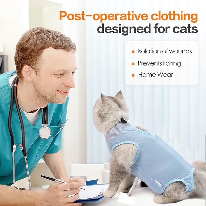 Cat Surgical Recovery Suit Professional for Male Female Cats Abdominal Wounds Cone E-Collar Alternative, Anti-Licking or Skin Diseases Pet Surgical Recovery Suit, Soft Fabric Onesies for Cats