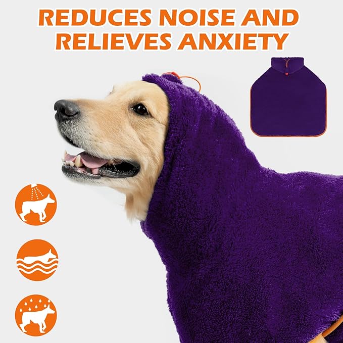 EXPAWLORER Soft Dog Bathrobe with Hood, Super Absorbent & Quick-Drying Dog Towels, Cozy Drying Coat for After Bath,Swimming, Purple XL